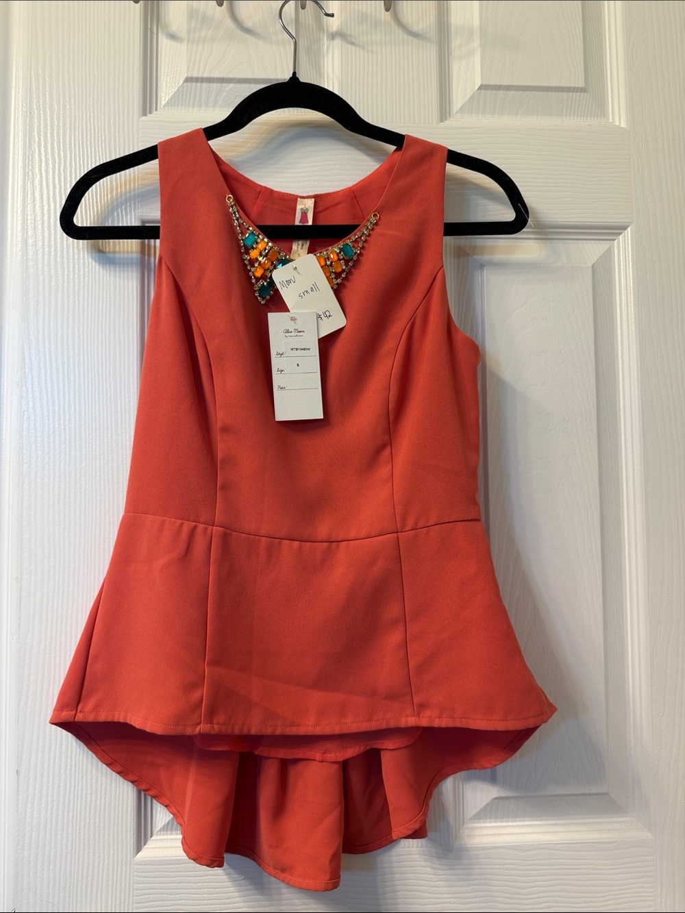 Sleeveless Peplum Top with Beaded Collar NWT Y2K